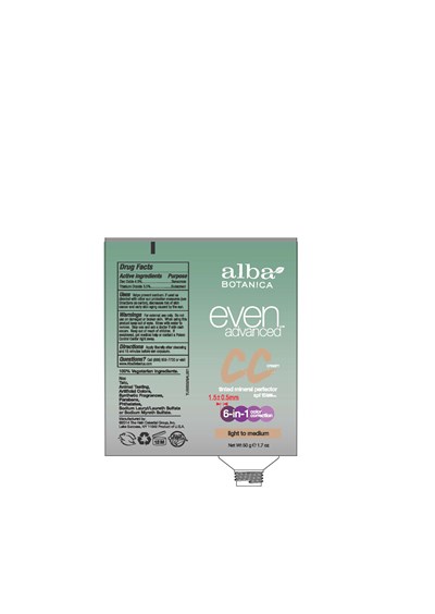 tube label - Alba Even Advanced Mineral CC Cream Light to Medium SPF15 tube label